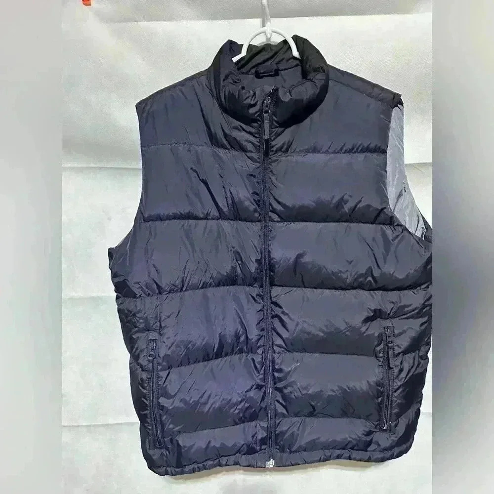Lands End Men’s Large 42-44 Navy Blue Down Feathers Puffer Vest Zipper Pockets